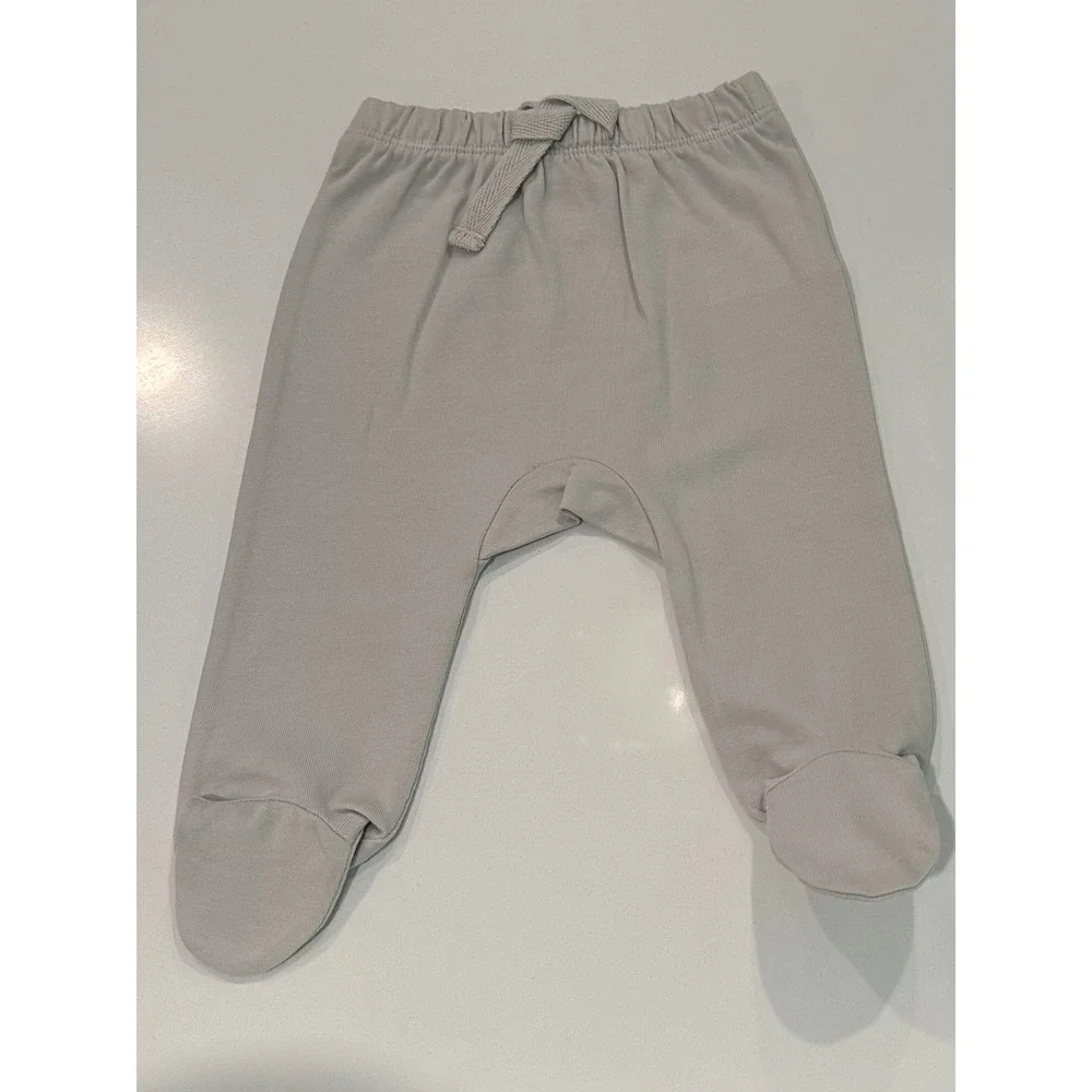 Quincy Mae Organic Cotton Wrap Top and Footed Pant Set Oat Gray 0-3M NWT
